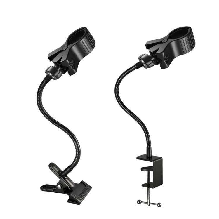 Flexible desk clamp holder set with two black clamp arms and gooseneck stands