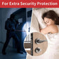 Black L-shaped door latch protector cover protecting the door lock area