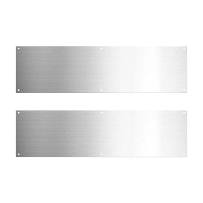 Metal door kick plate protector panel, brushed silver finish with mounting holes