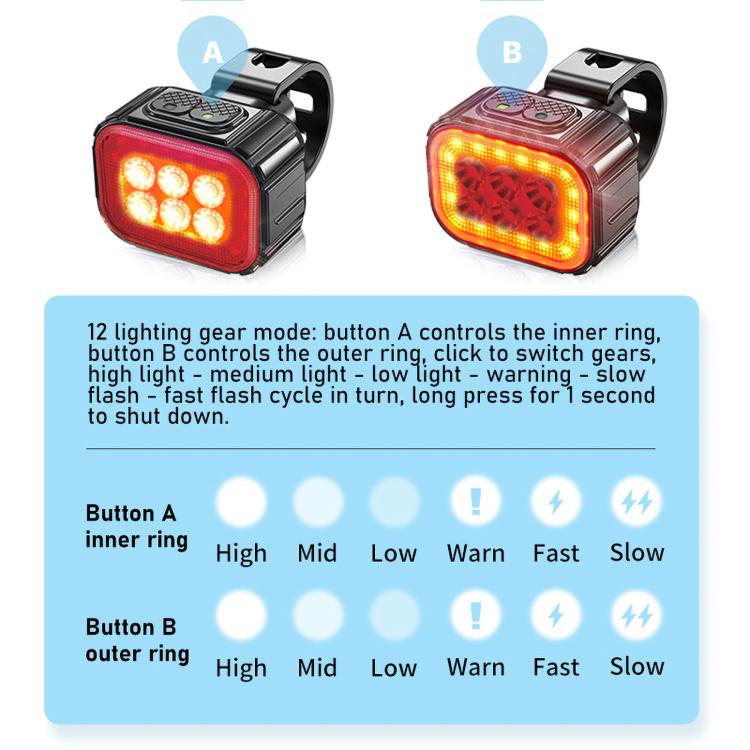 Bicycle Night Riding Warning Light Cycling Rechargeable Light, CYCLAMI Q6 Front Light+Tail Light