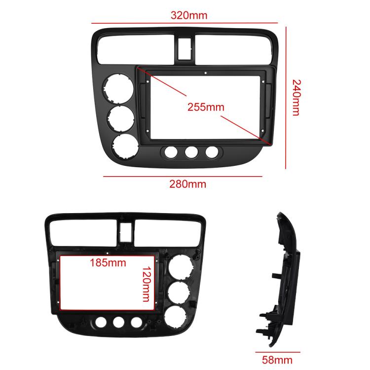 Car Android central control screen dashboard frame with labeled measurements