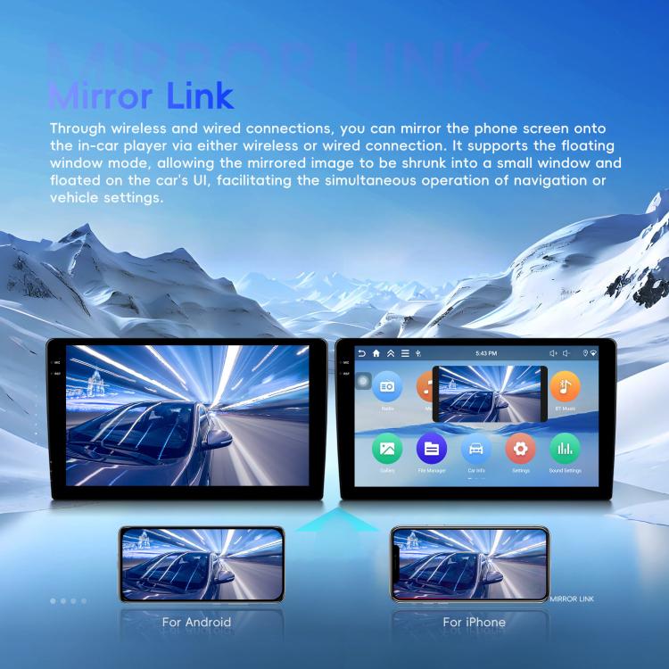 Dual car stereo screens showing mirror link and synchronized display