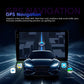 Car navigation touchscreen displaying GPS route and vehicle position