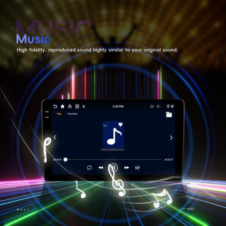 Car stereo music player touchscreen interface with equalizer-style visuals