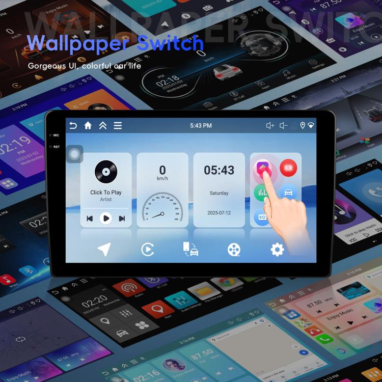 Car Android head unit displaying home screen widgets and app icons