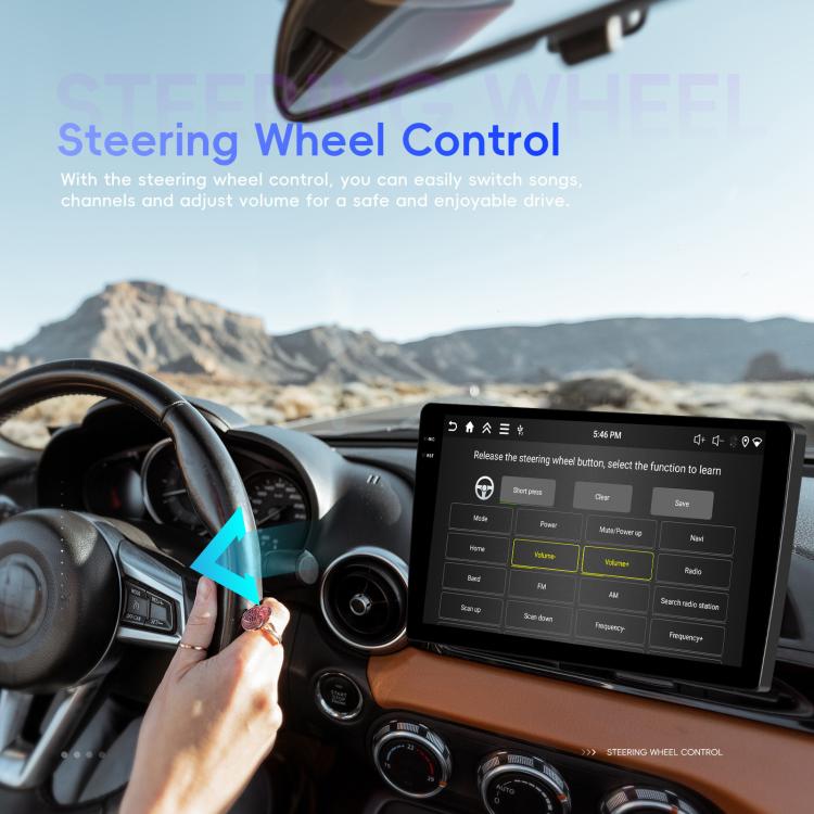 Car Android head unit with steering wheel control screen and hand touching display