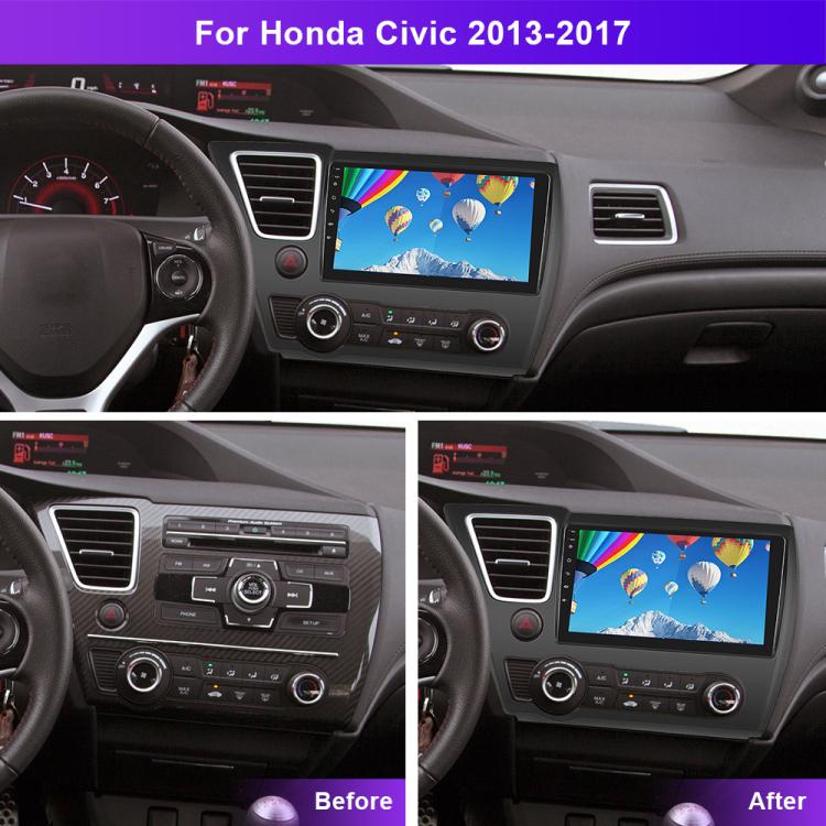 In-dash Android car navigation screen mounted in Honda Civic center console