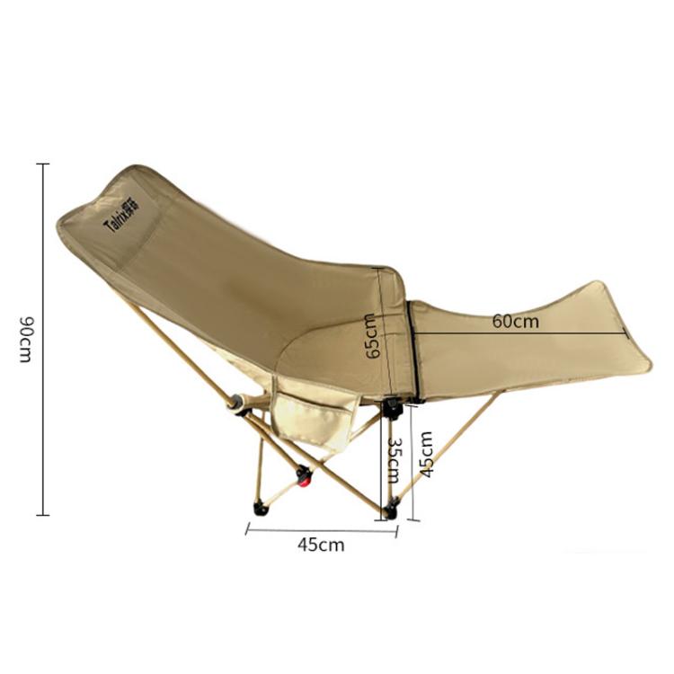 Beige reclined folding camping moon chair with extended leg support