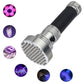 UV flashlight with purple light icons showing items like flower, coin, and stains
