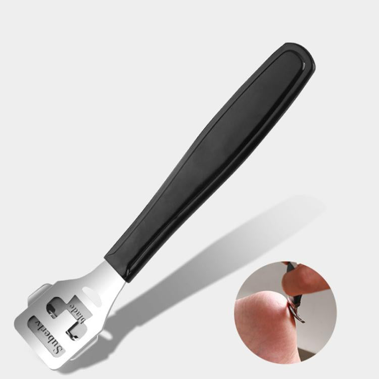 Black handle foot blade cutter with protective cover and metal blade head