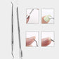 Metal nail and cuticle tools with dual-ended scraping and filing tips