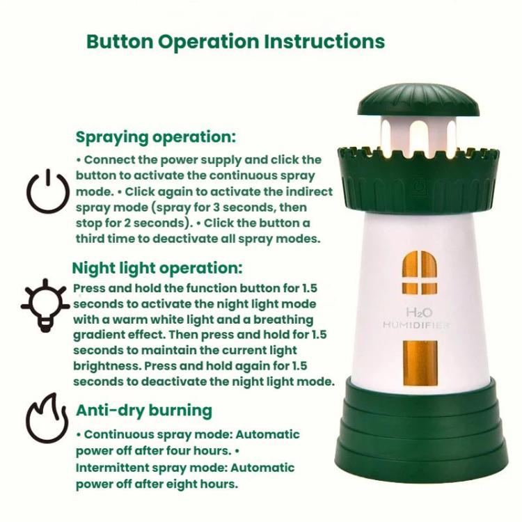 290ml Lighthouse-Shaped Humidifier Mini Compact Home Quiet Mist Diffuser