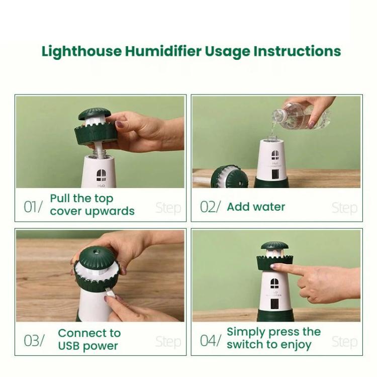290ml Lighthouse-Shaped Humidifier Mini Compact Home Quiet Mist Diffuser