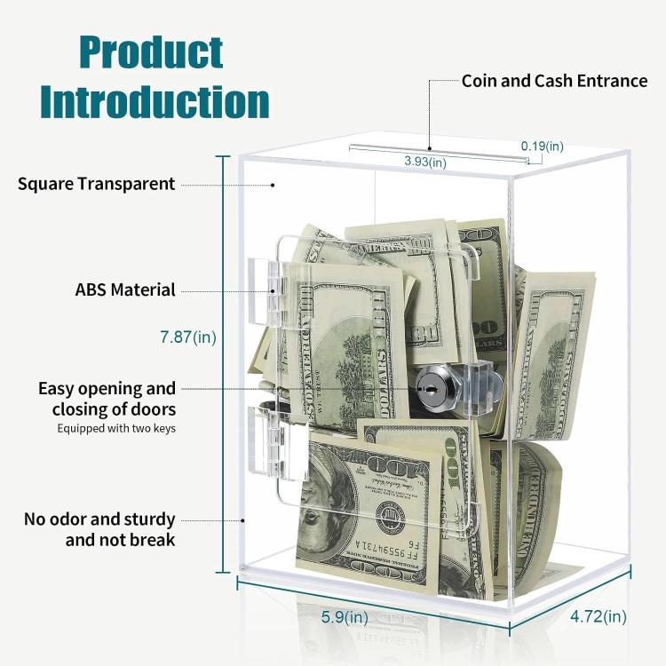 Acrylic Banknote Coin Piggy Bank With Lock