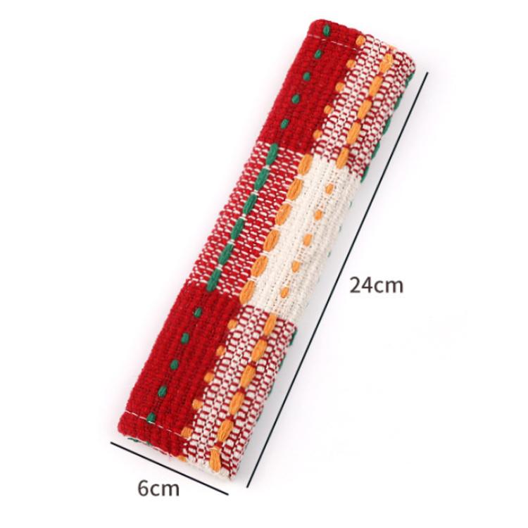 Car seat belt shoulder cover, red and white woven dotted pattern, 24cm by 6cm