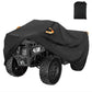 ATV dust waterproof cover with rounded hood and side drape, black with orange accents