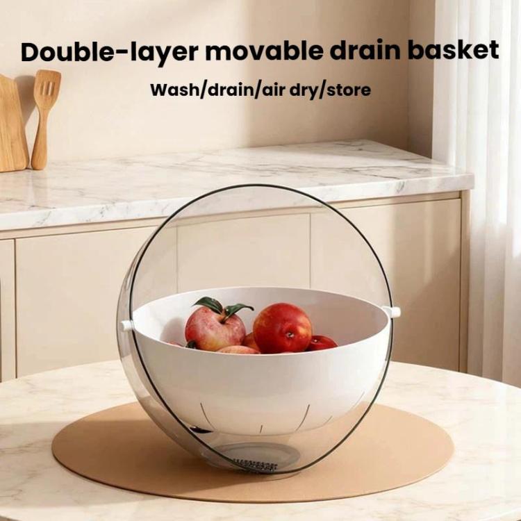 Double-Layer Fruit Vegetable Washing & Draining Basket Household Kitchen Rice Draining Basin, Transparent White