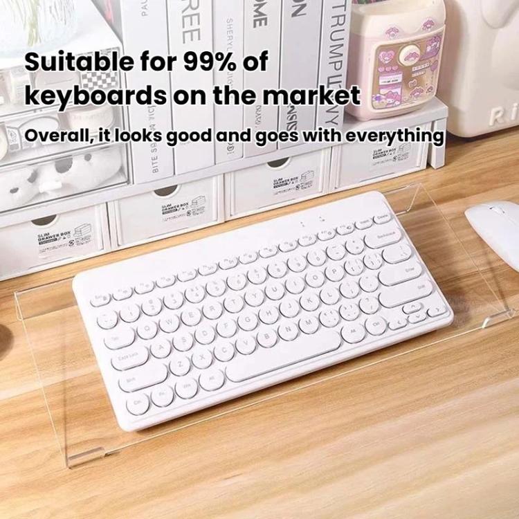 Clear acrylic keyboard stand bracket holding a keyboard on a desk
