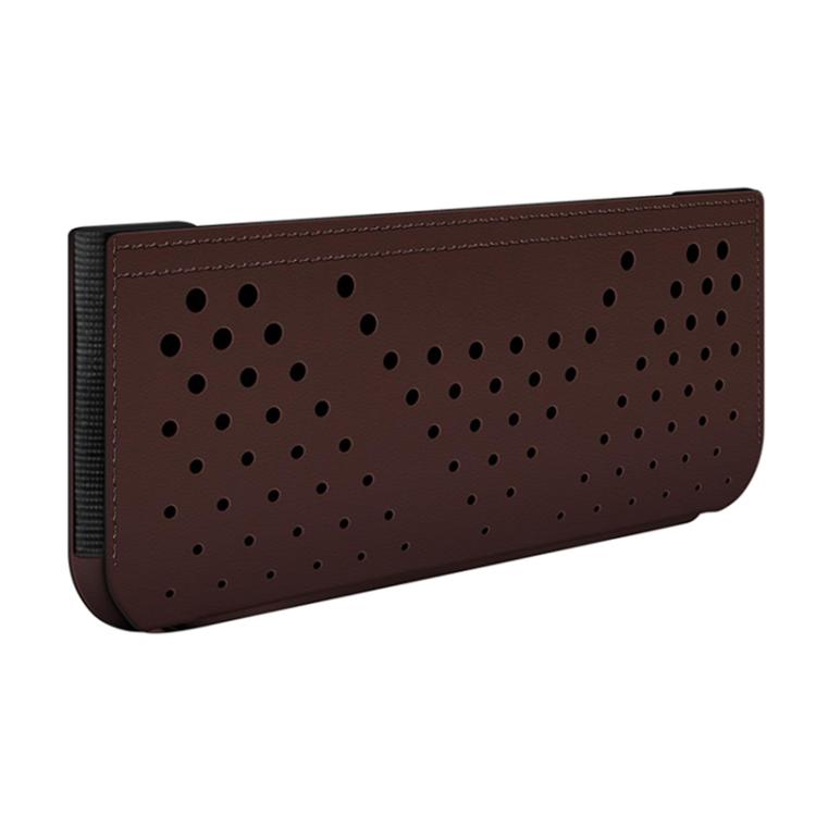 Adhesive car phone storage bag, brown perforated vent holes on front panel