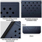 Adhesive car phone storage bag close-up, dark blue with perforated vent holes