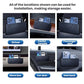 Adhesive car phone storage bag, dark blue pouch with vent holes and phone inside