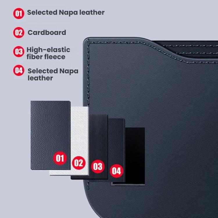 Adhesive car phone storage bag material layers diagram with leather and fiber fleece