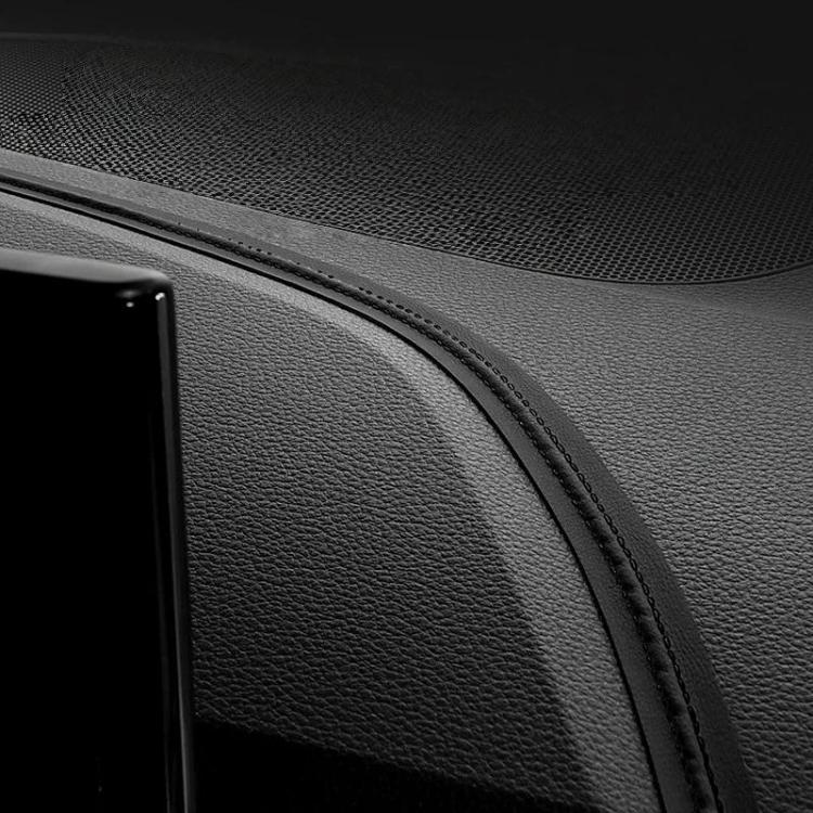 Car interior gap leather trim strip with black stitching detail