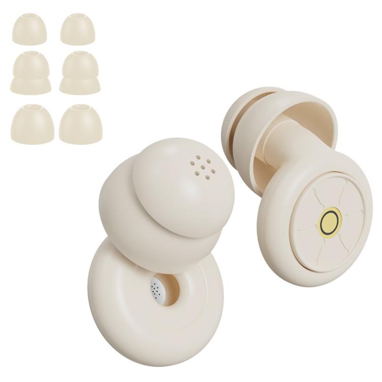 Beige noise reduction sleep earplugs, dual-disc style with vent holes