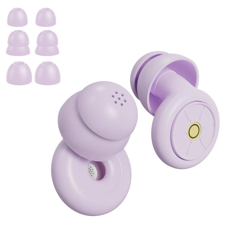 Purple noise reduction sleep earplugs, dual-disc style with vent holes