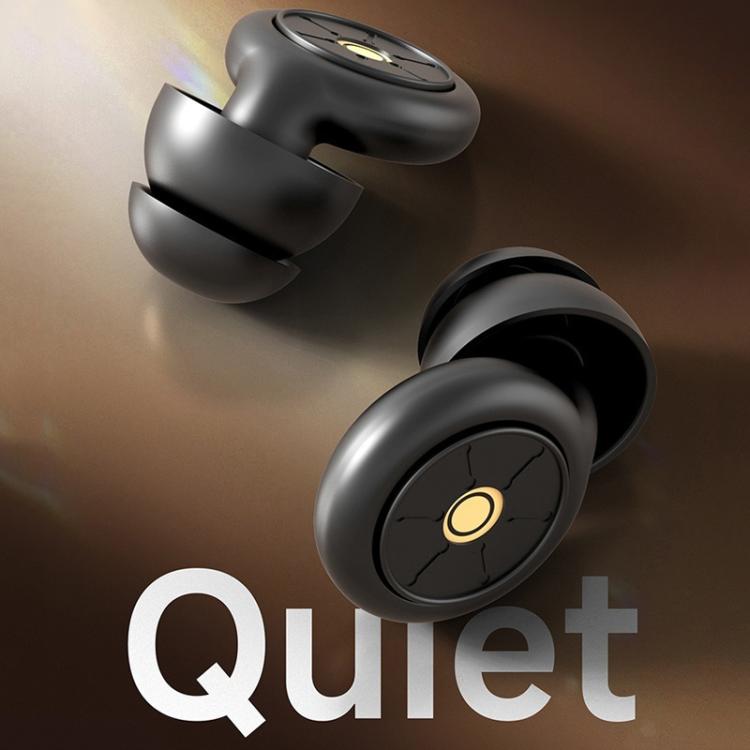 Black noise reduction sleep earplugs with round acoustic filter caps and vent holes