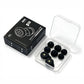 Black ring earplugs kit with clear storage case and three pairs of tips