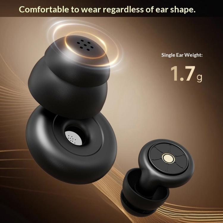 Black noise reduction sleep earplugs with vented top and bottom acoustic filter discs