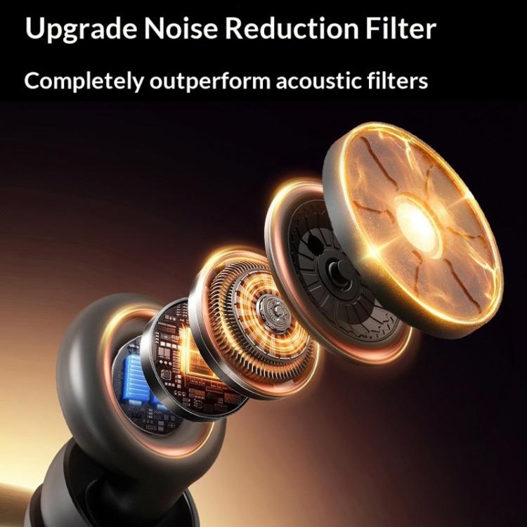 Black noise reduction sleep earplugs with glowing acoustic filter discs