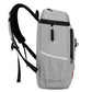 Light gray insulated cooler backpack with adjustable shoulder straps and side carry handle