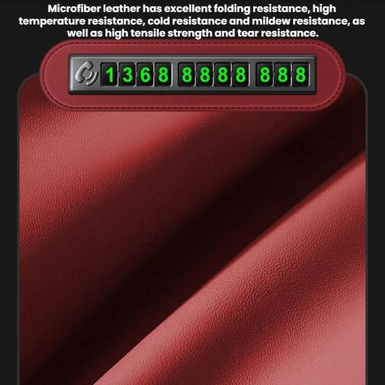 Temporary parking phone number sign, red with textured finish and green digit display