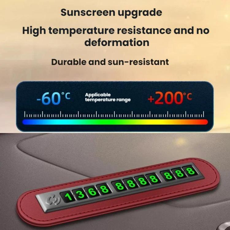 Temporary car parking phone number sign with red frame, green illuminated digits