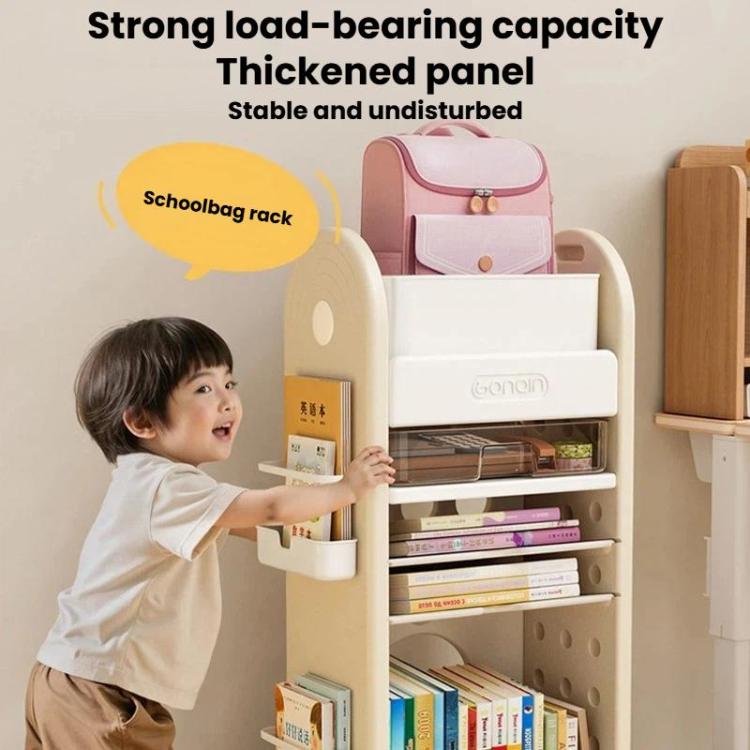 Rolling kids storage cart with layered compartments and side organizer bins