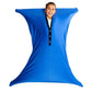 Blue sensory body sock with arm openings and snap-studded front