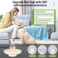 Round white flea trap on living room couch with warm and blue light modes