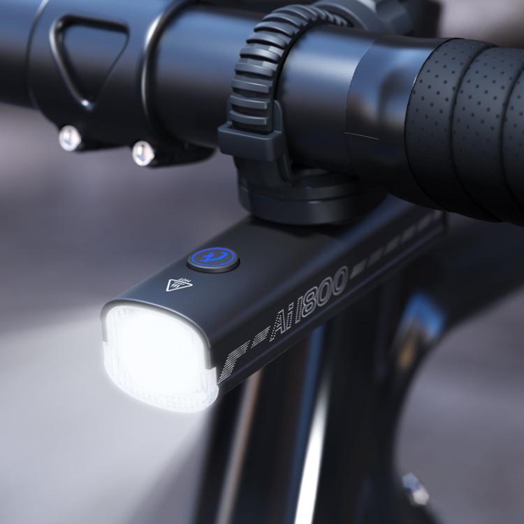 Black bicycle headlight with bright front beam and side switch button