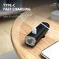 Black bicycle headlight with Type-C charging cable connected