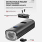 Black bicycle headlight with detachable mount plate and dust plug