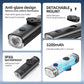 Black bicycle headlight with mount parts and waterproof housing details