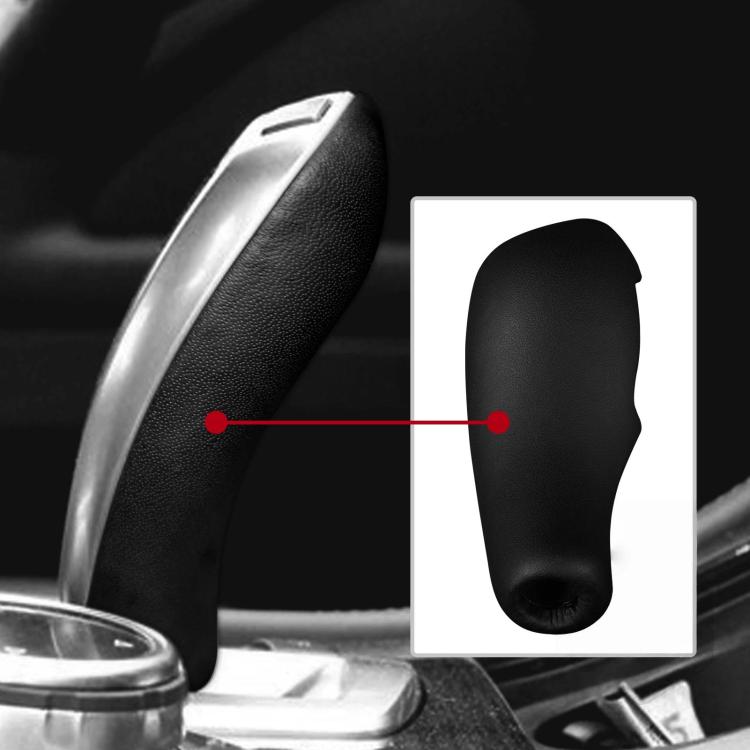 Black leather-look gear shift knob cover with round top opening