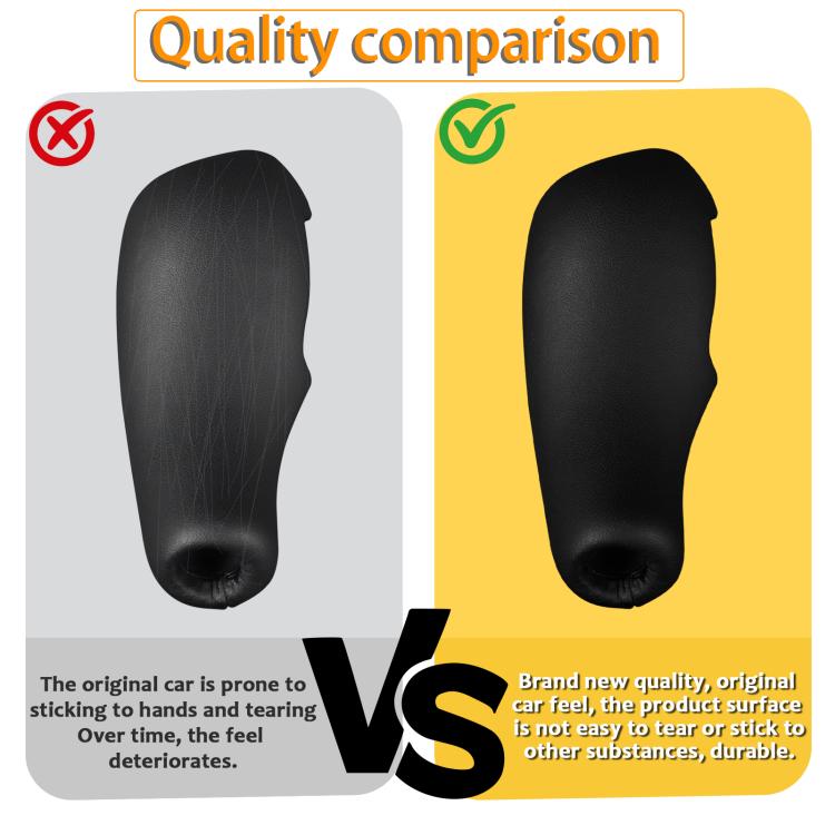 Black gear shift knob cover silhouette shown in quality comparison graphic