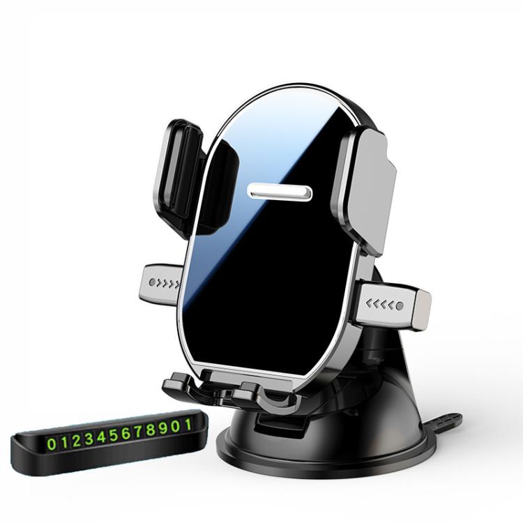 Black rotating phone holder on round base with measurement ruler detail