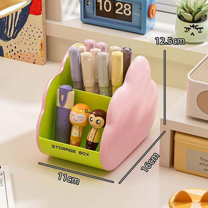Green cosmetic storage rack with open front holds makeup tubes and bottles
