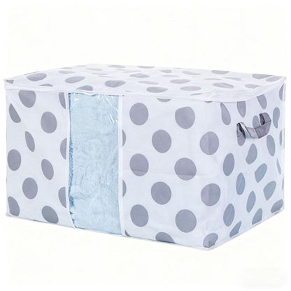 Gray dot non-woven storage bag cube with see-through window panel and zipper front