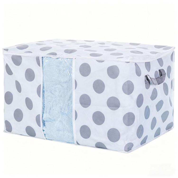 Gray dot non-woven storage bag cube with see-through window panel and zipper front