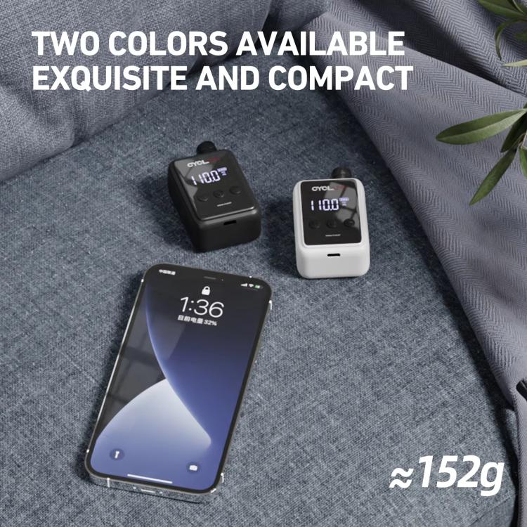 Two compact portable air pumps with digital displays in black and white